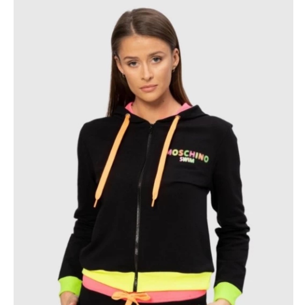 MOSCHINO SWIM Black Neon Zip Up Hoodie Size US Small